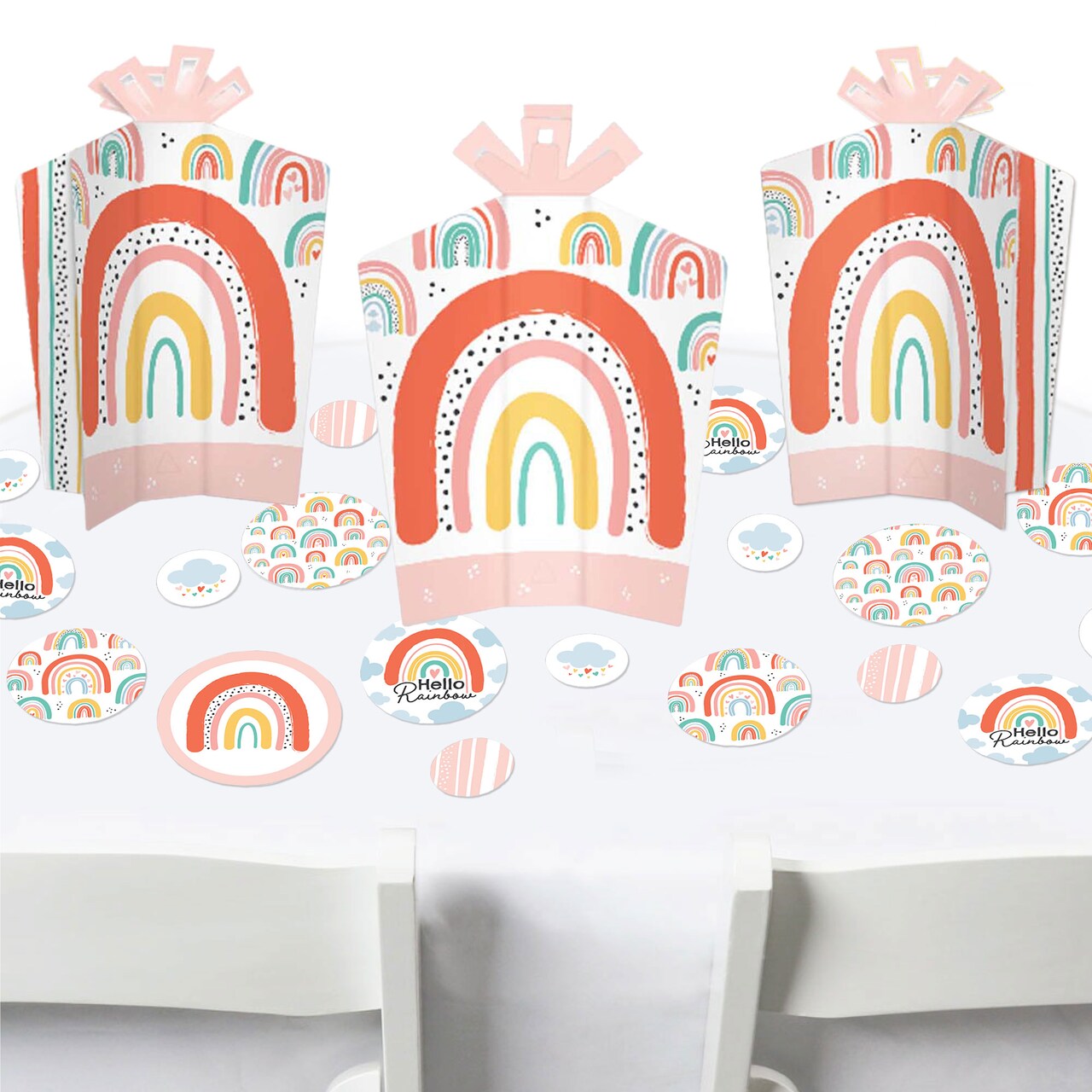 Big Dot of Happiness Hello Rainbow - Boho Baby Shower and Birthday Party Decor and Confetti - Terrific Table Centerpiece Kit - Set of 30